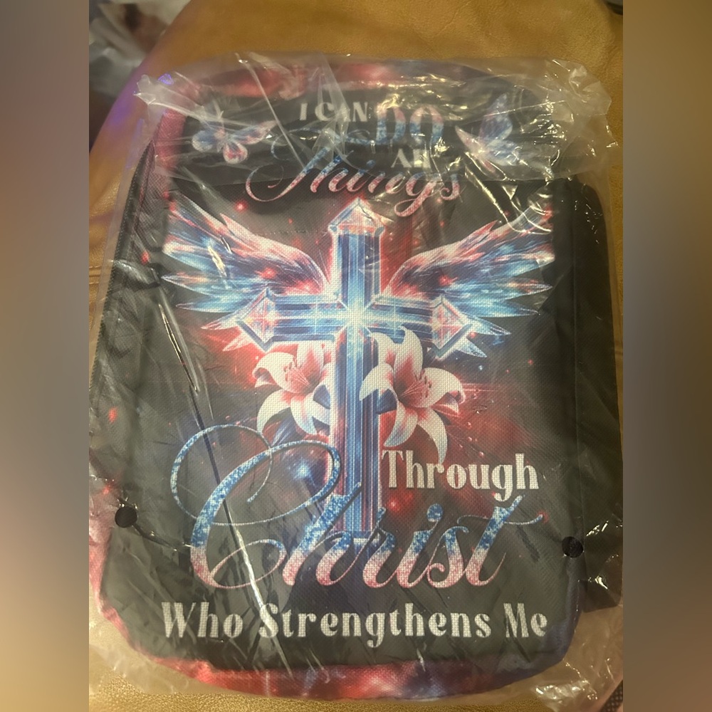 Inspirational Cross Graphic Bible Cover- Black with Iridescent Pink & Blue - Picture 6 of 7